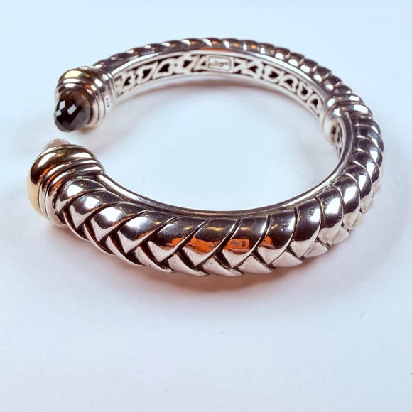 Scott Kay 18K Gold Smoky Quartz Hinged Cuff Sterling Silver 925 Waverly Bracelet - Picture 2 of 12